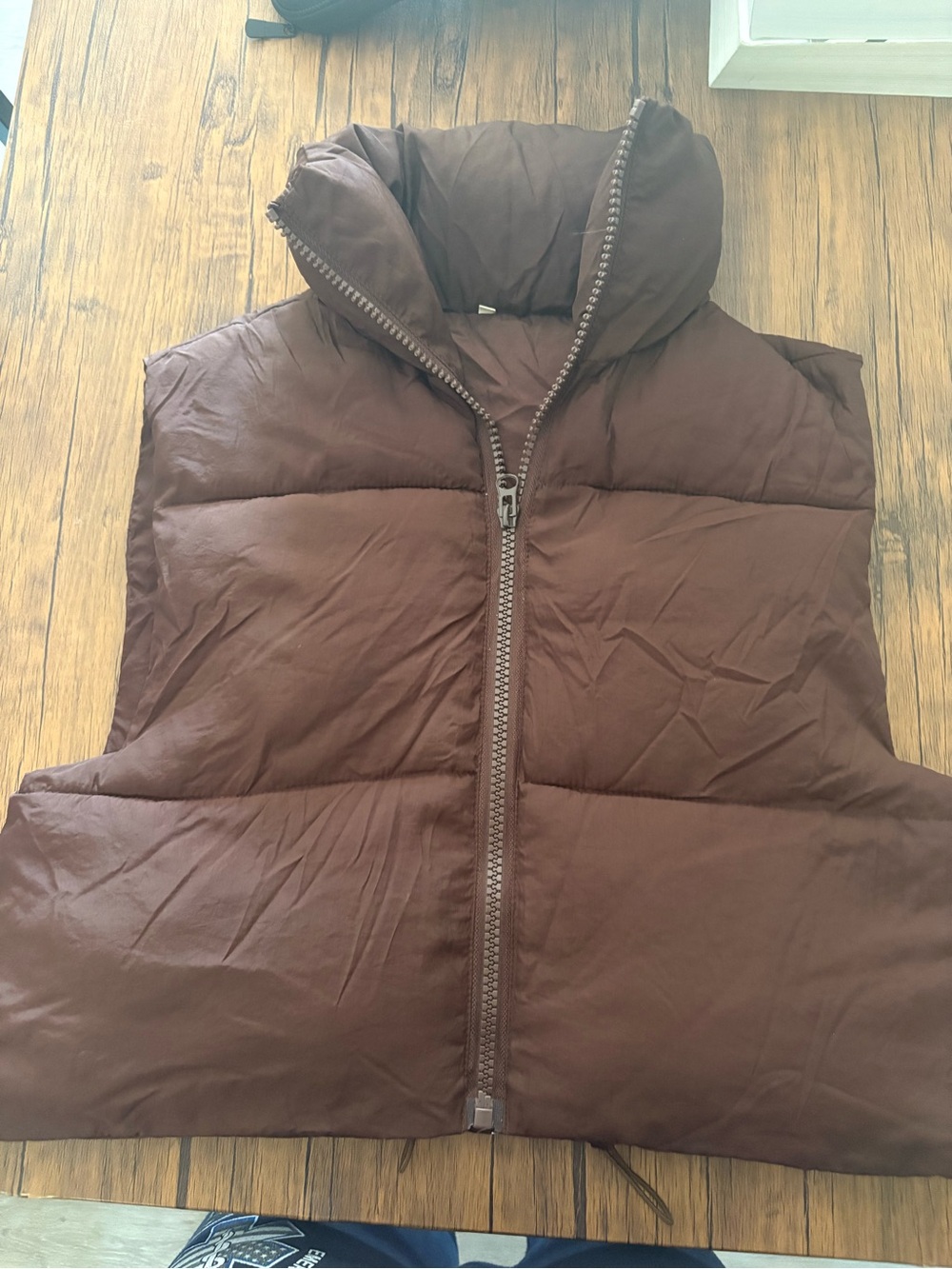 Brown Puffer Vest with High Collar